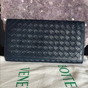 Bottega Veneta Navy Intrecciato Leather Continental Wallet
